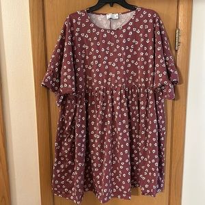 ASOS Design Women’s Floral Oversized Babydoll Dress Burgundy White Size 12